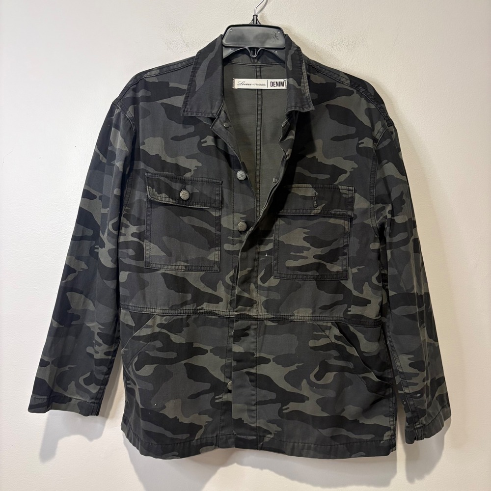 Lovers + Friends Lance Utility Jacket Monterey Camo Denim XS Grunge Punk Cotton